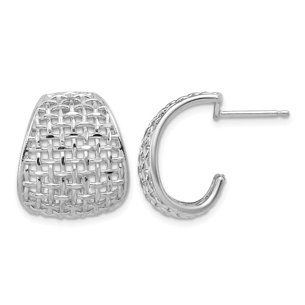 Sterling Silver RH-plated Polished Dia-cut Woven Pattern J-Hoop Po