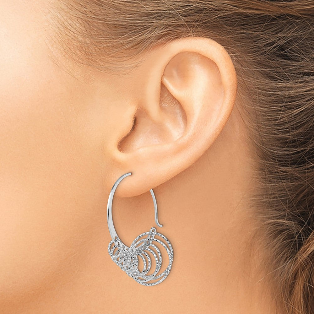 Sterling Silver RH-plated Polished and Laser-cut Hoop Earrings