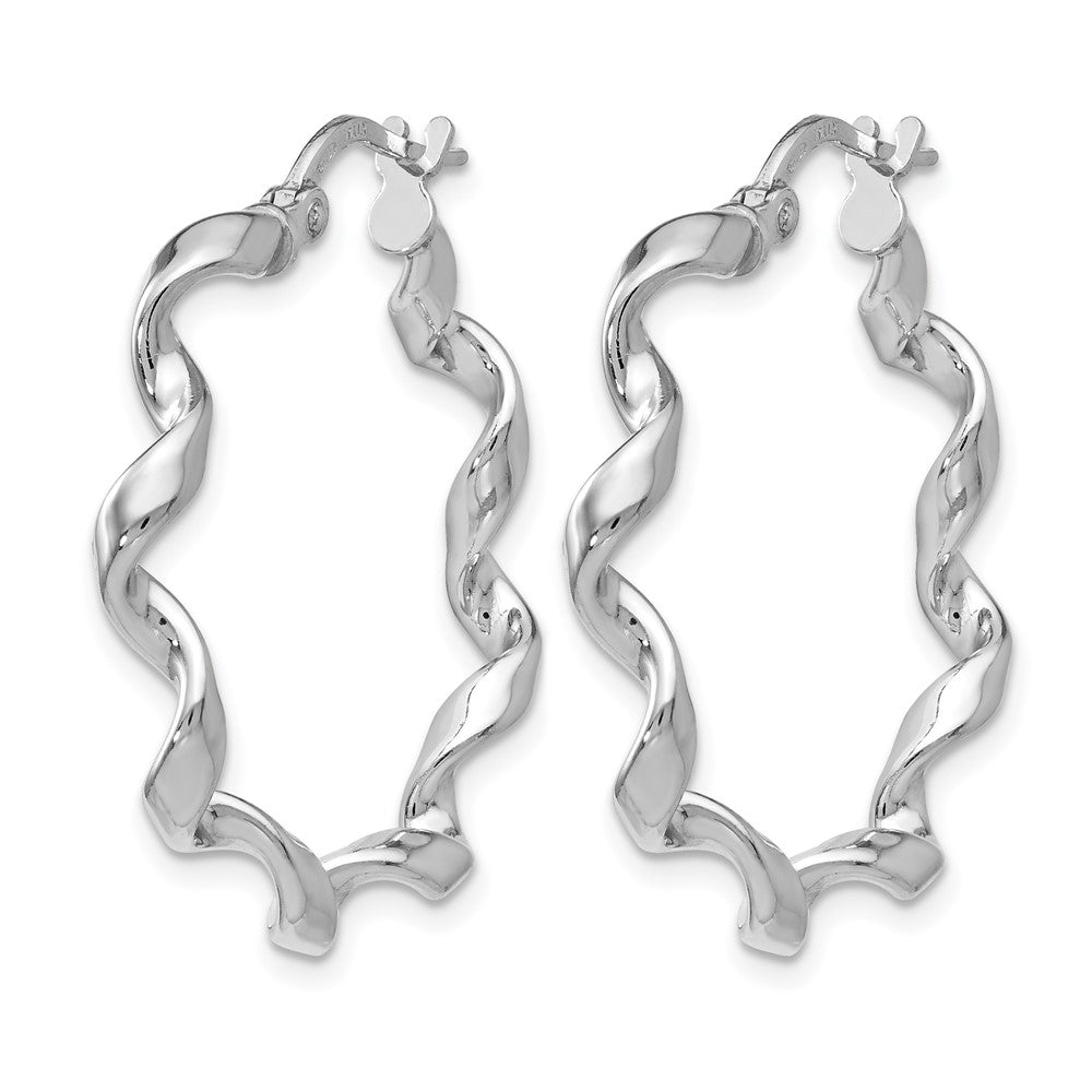 Sterling Silver RH-plated Polished Twisted Hoop Earrings