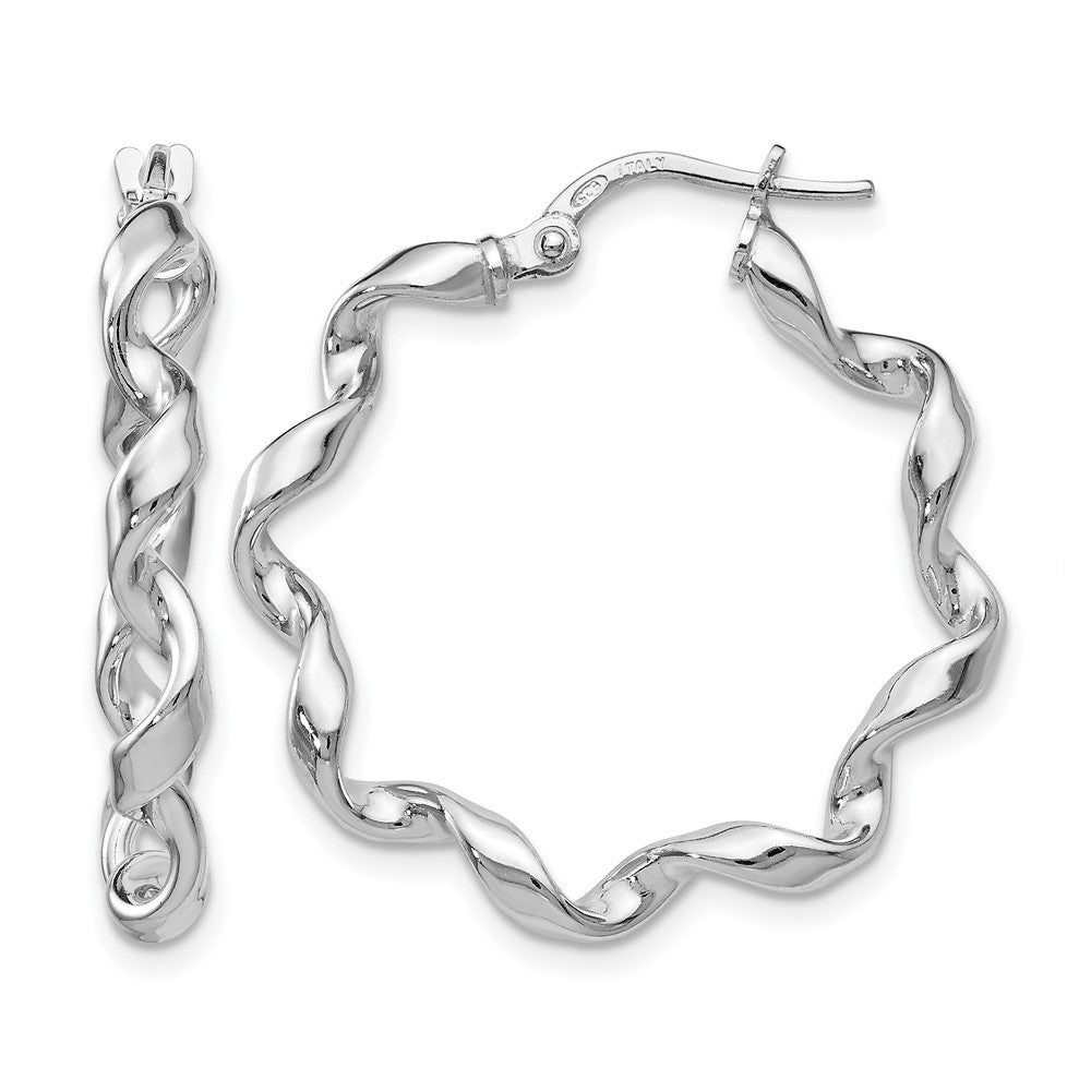 Polished;Sterling silver;Twisted;Hinged hoop