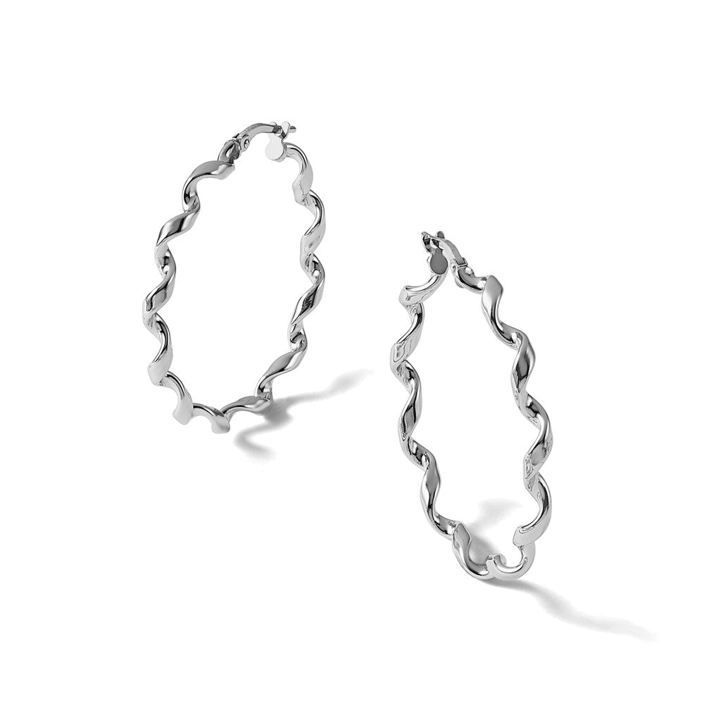 Sterling Silver RH-plated Polished Twisted Hoop Earrings
