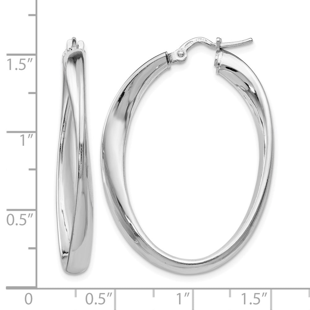 Sterling Silver RH-plated Polished Twisted Oval Hoop Earrings