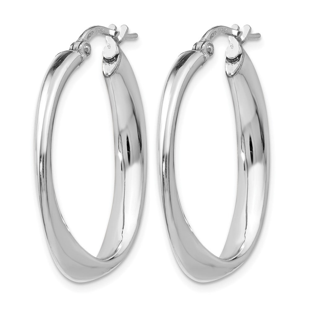 Sterling Silver RH-plated Polished Twisted Oval Hoop Earrings