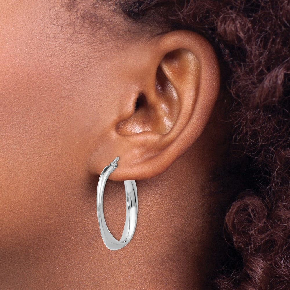 Sterling Silver RH-plated Polished Twisted Oval Hoop Earrings