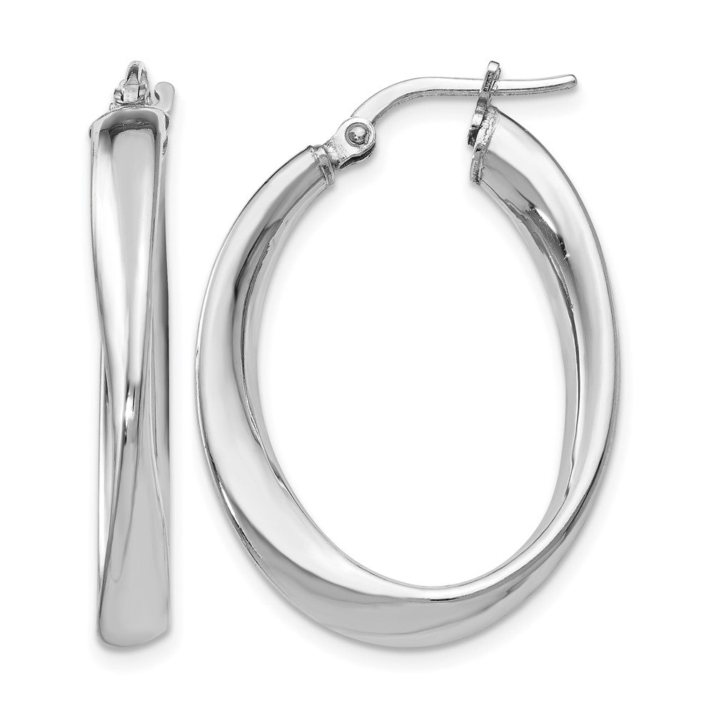 Polished;Sterling silver;Oval;Twisted;Hinged hoop