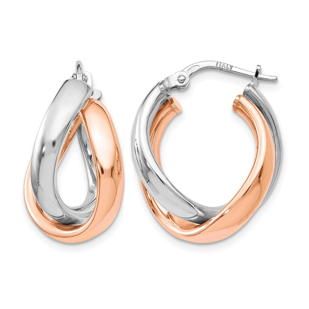 Polished;Sterling silver;Rose gold-plated;Twisted;Hinged hoop