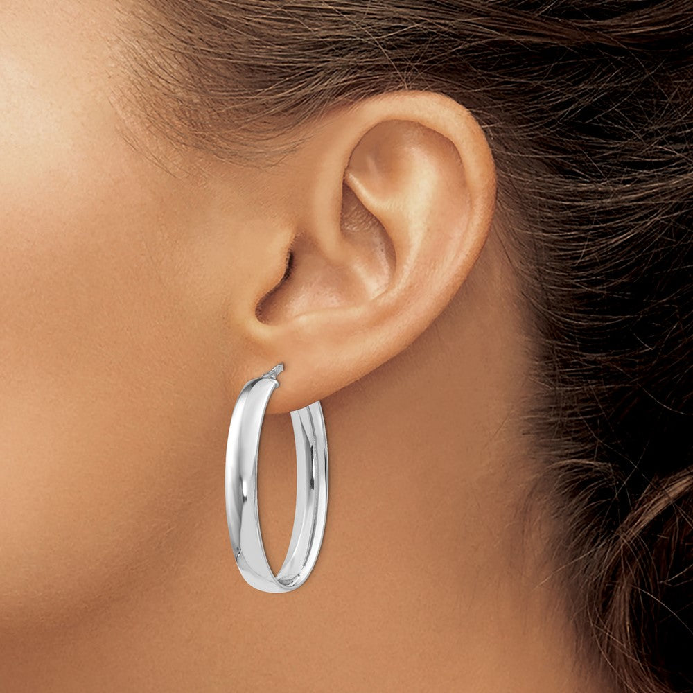 Sterling Silver RH-plated Polished Oval Hinged Hoop Earrings