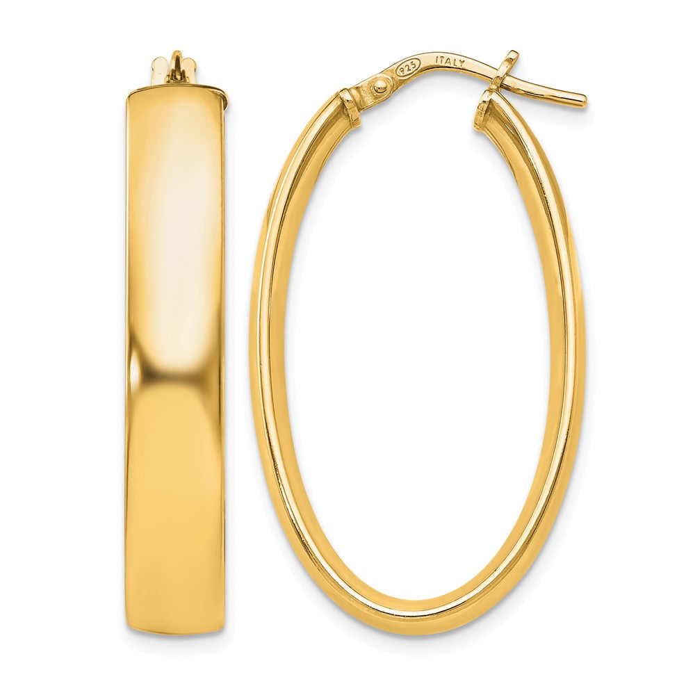 Sterling Silver Gold-Tone Polished Oval Hinged Hoop Earrings