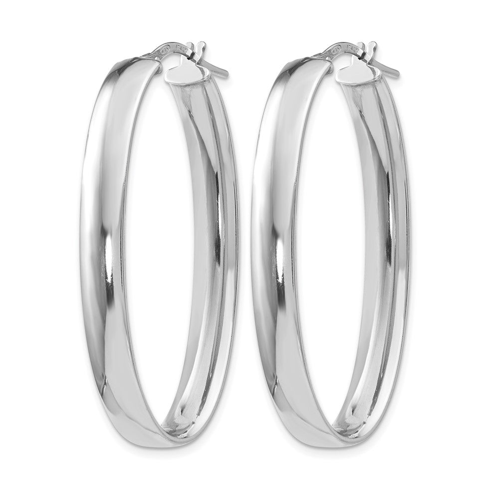 Sterling Silver RH-plated Polished Oval Hinged Hoop Earrings