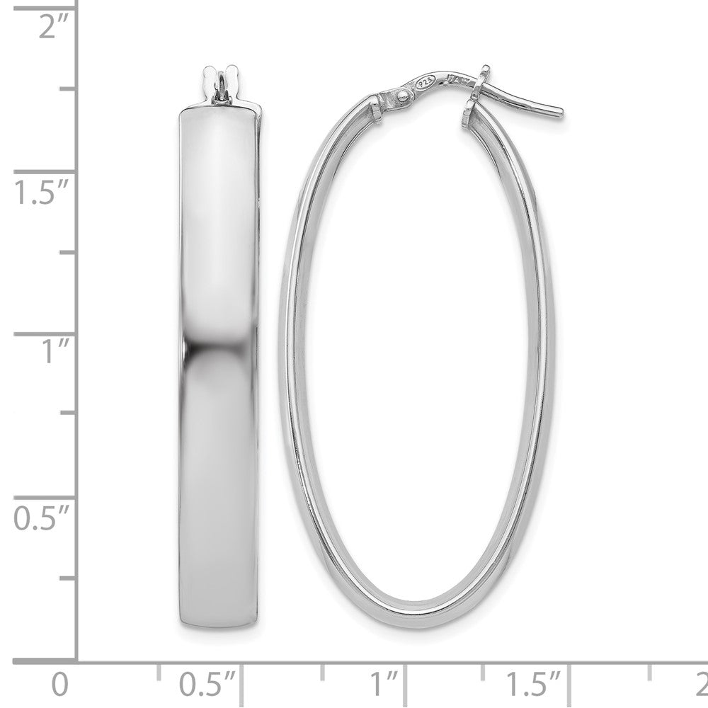 Sterling Silver RH-plated Polished Oval Hinged Hoop Earrings