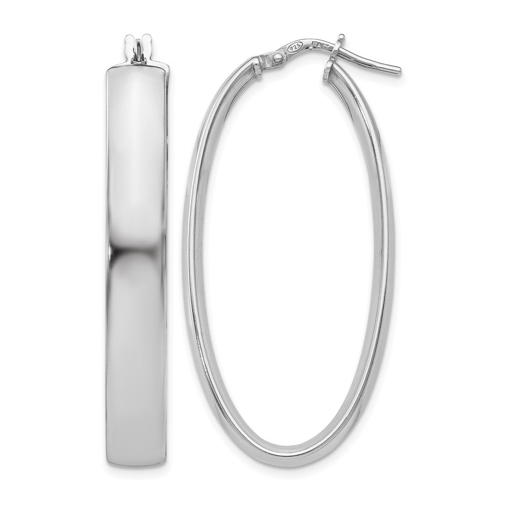 Polished;Sterling silver;Oval;Hinged hoop