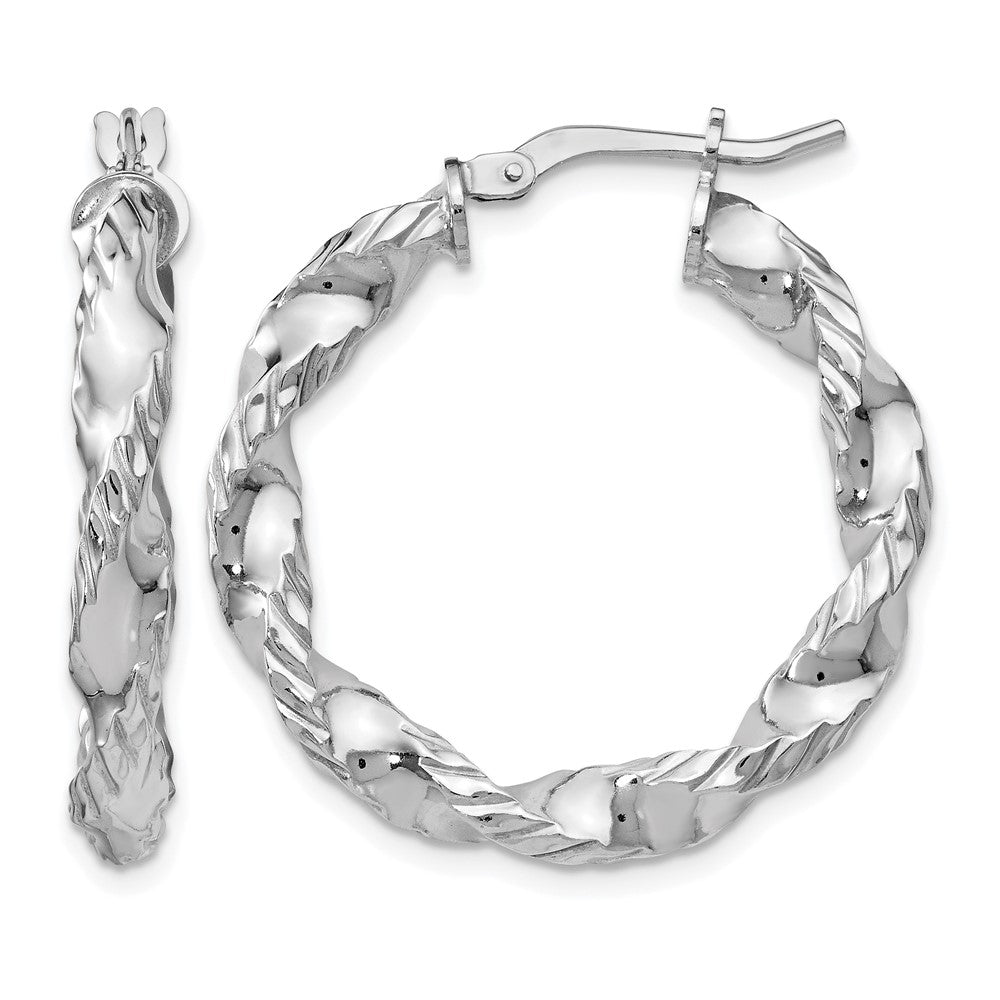 Polished;Sterling silver;Twisted;Hinged hoop