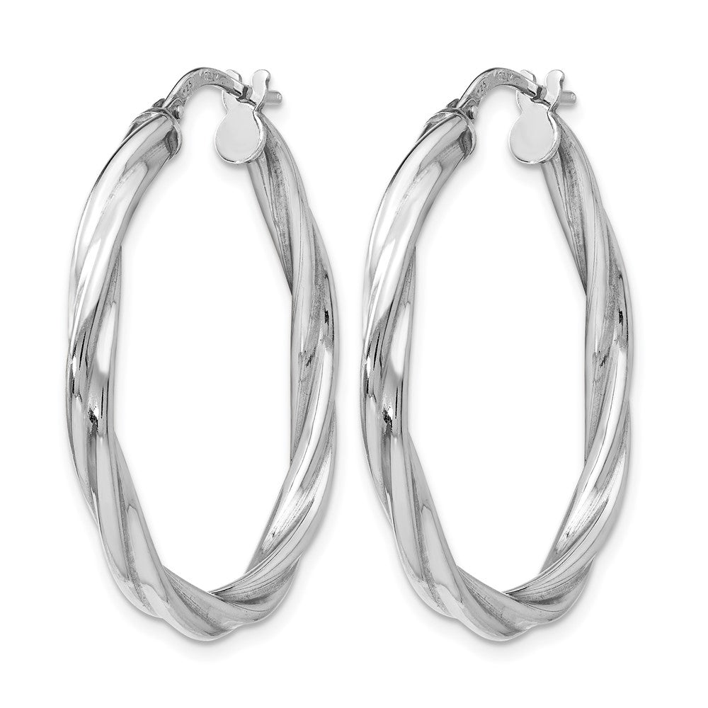 Sterling Silver RH-plated Polished Twisted Hinged Hoop Earrings
