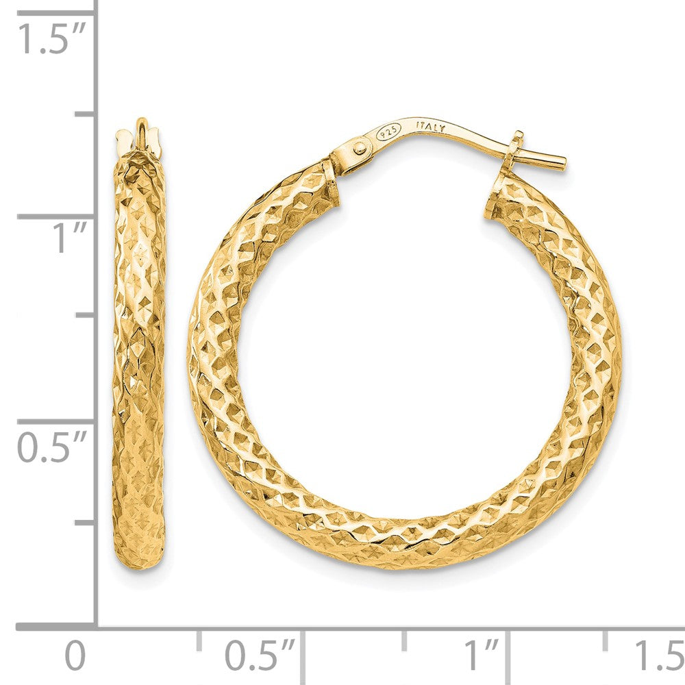 Sterling Silver Gold-Tone Polished/Textured Hinged Hoop Earrings