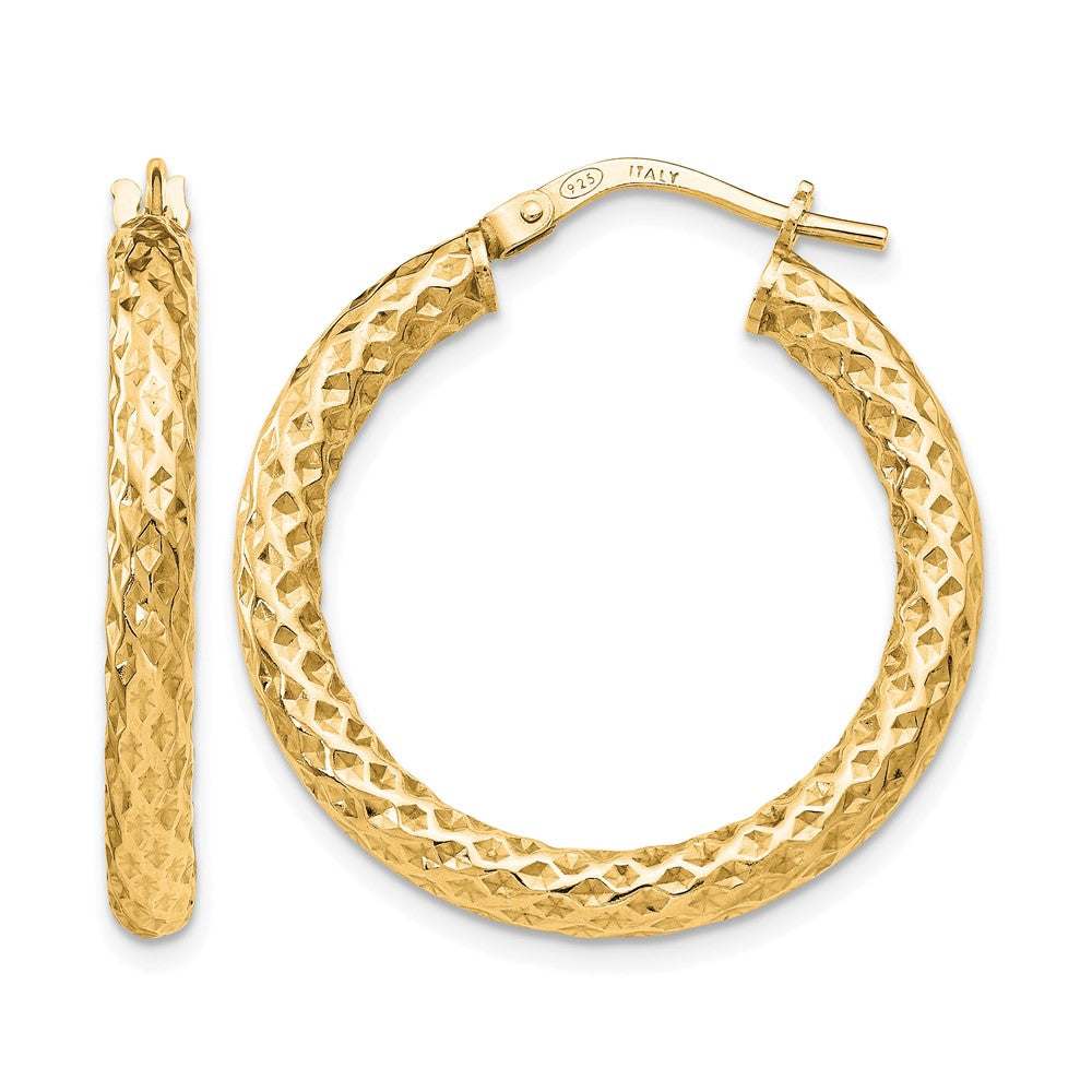 Sterling Silver Gold-Tone Polished/Textured Hinged Hoop Earrings