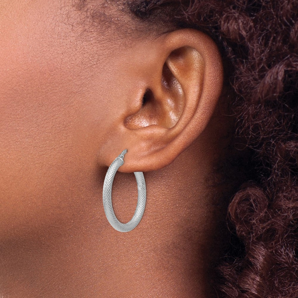 Sterling Silver RH-plated Textured Hinged Hoop Earrings