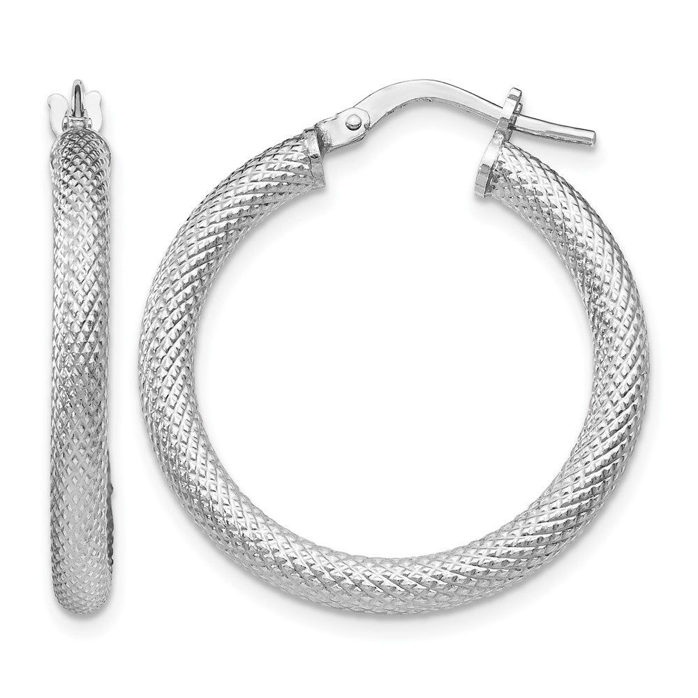 Polished;Sterling silver;Textured;Hinged hoop