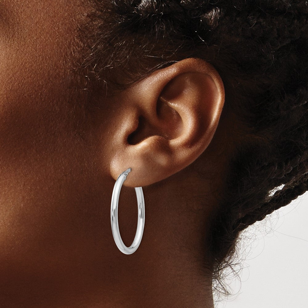 Sterling Silver RH-plated Polished Oval Hinged Hoop Earrings