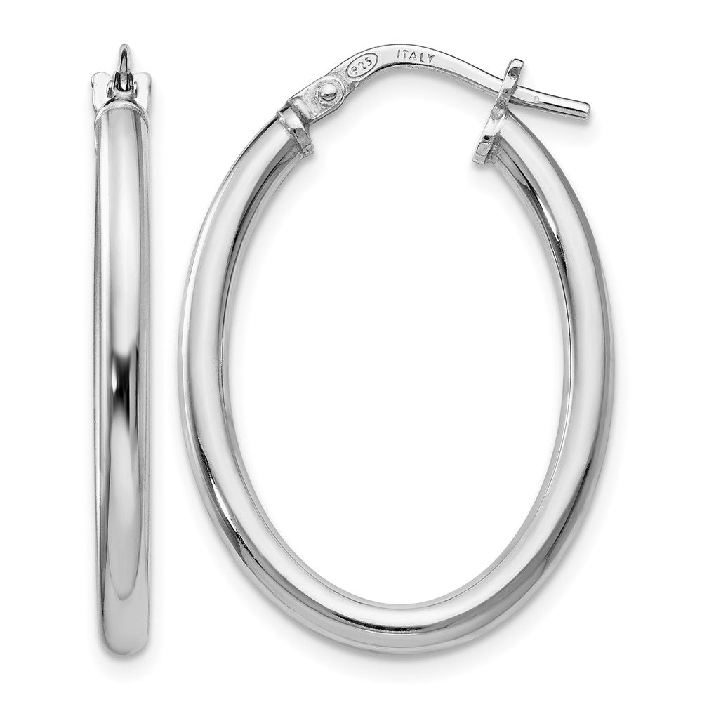 Polished;Sterling silver;Oval;Hinged hoop