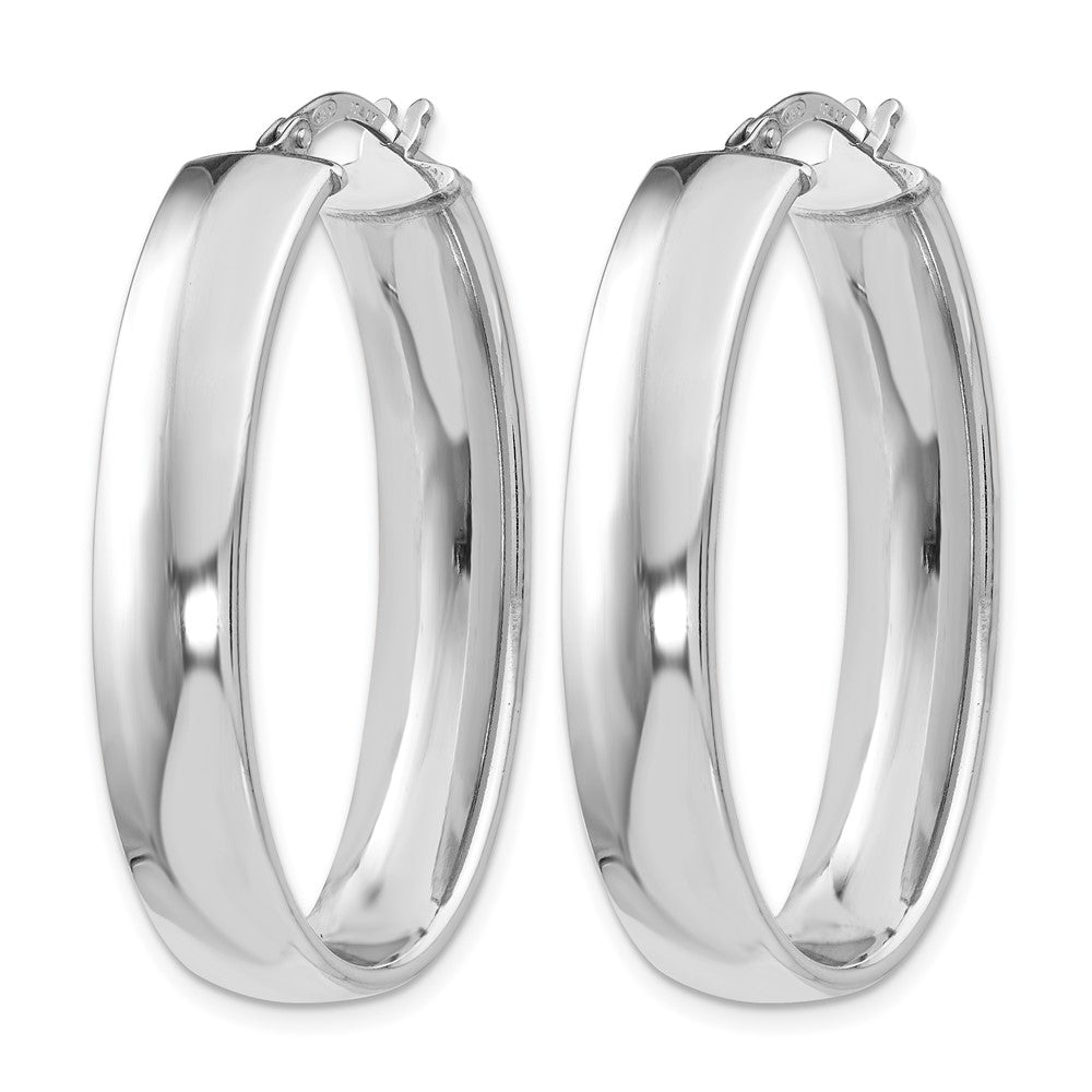 Sterling Silver RH-plated Polished Oval Hinged Hoop Earrings