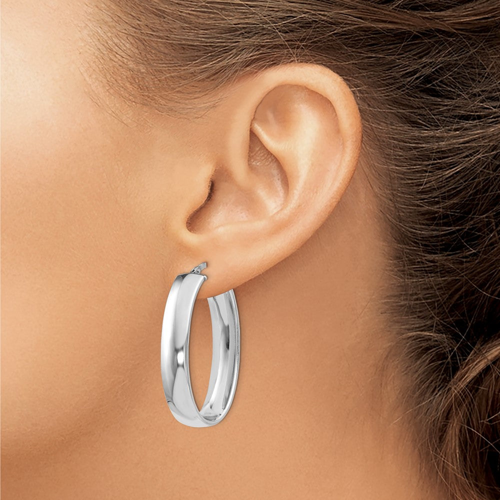 Sterling Silver RH-plated Polished Oval Hinged Hoop Earrings