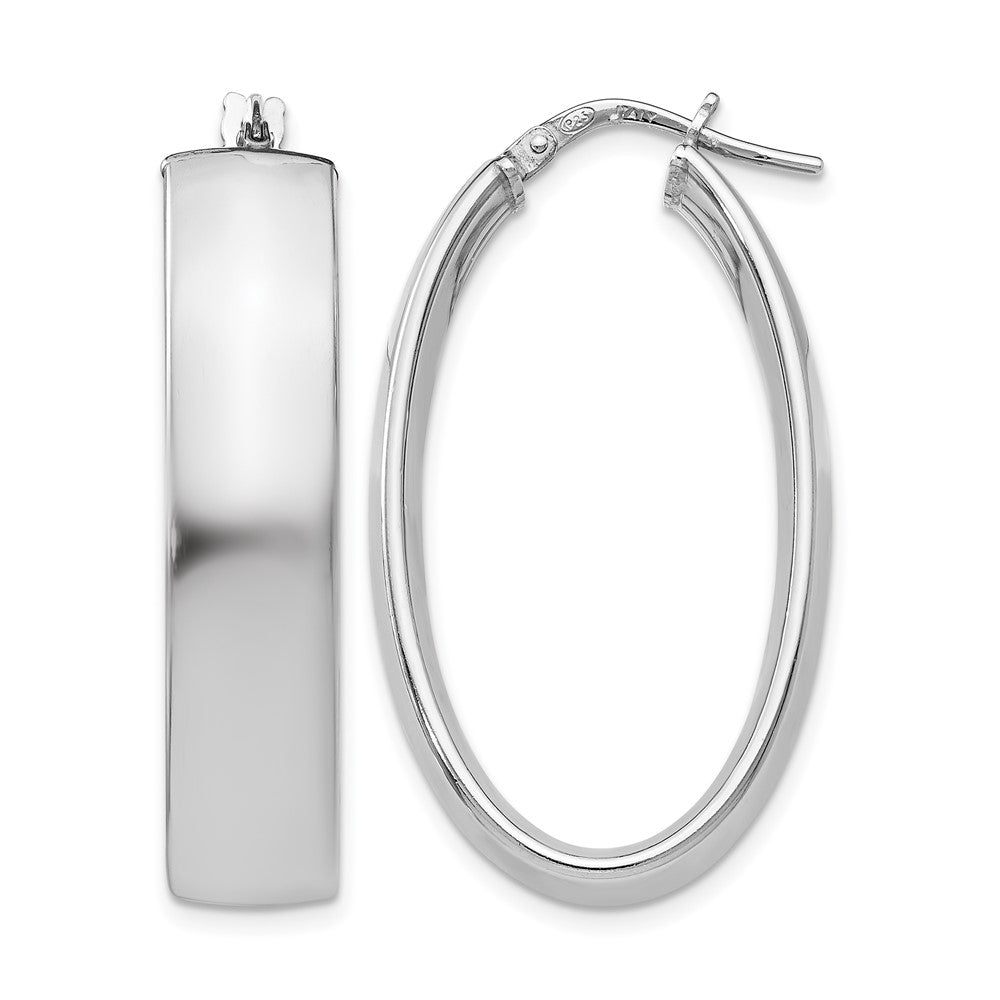Polished;Sterling silver;Oval;Hinged hoop