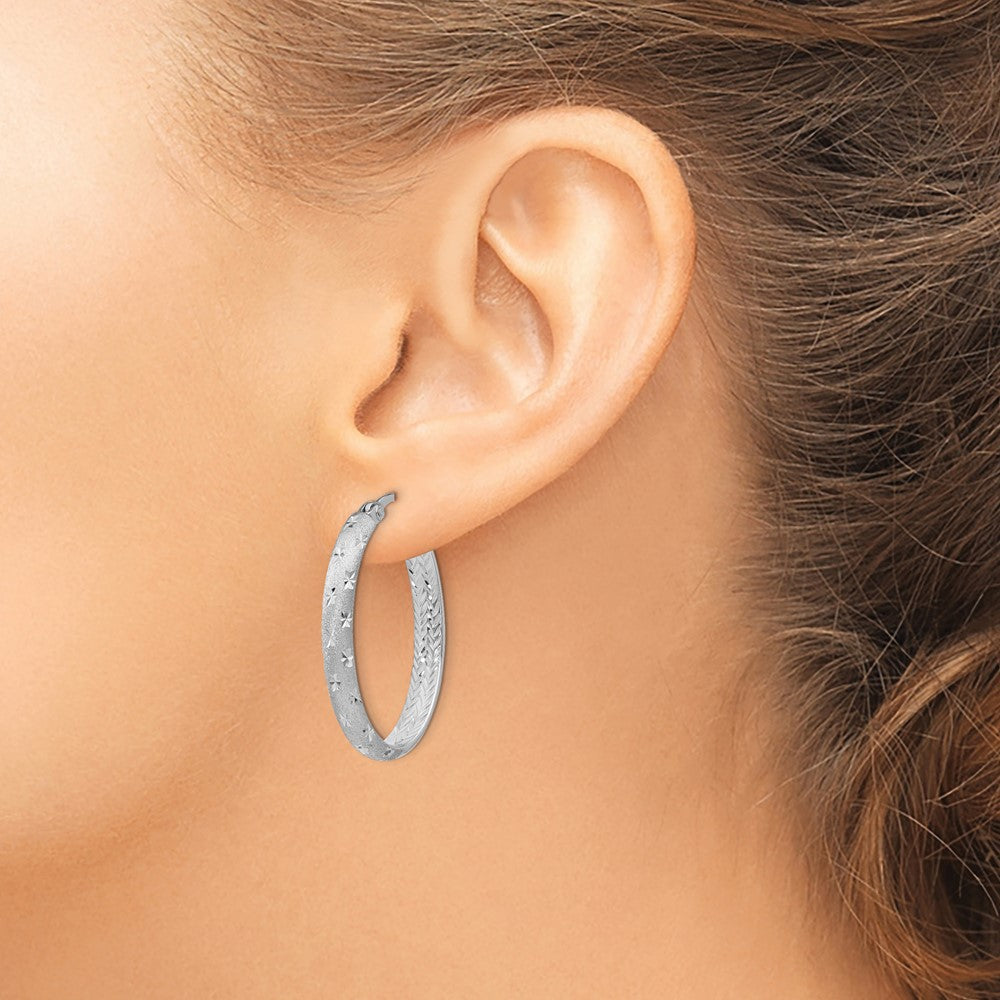 Sterling Silver Rhodium In/Out D/C Oval Earrings