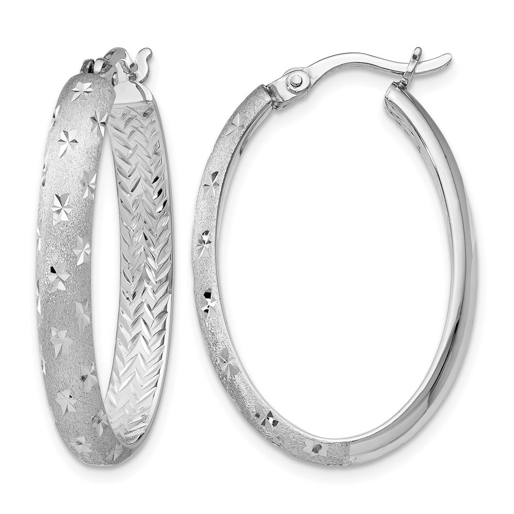 Polished;Sterling silver;Rhodium-plated;Oval;Hinged hoop
