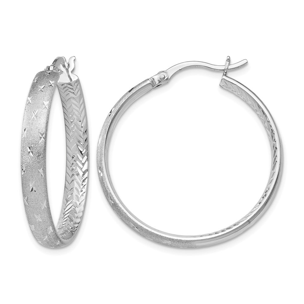 Polished;Sterling silver;Textured;Rhodium-plated;Hinged hoop