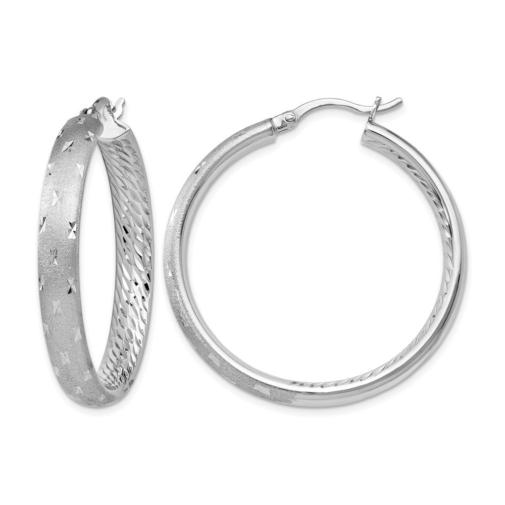 Polished;Sterling silver;Rhodium-plated;Hinged hoop