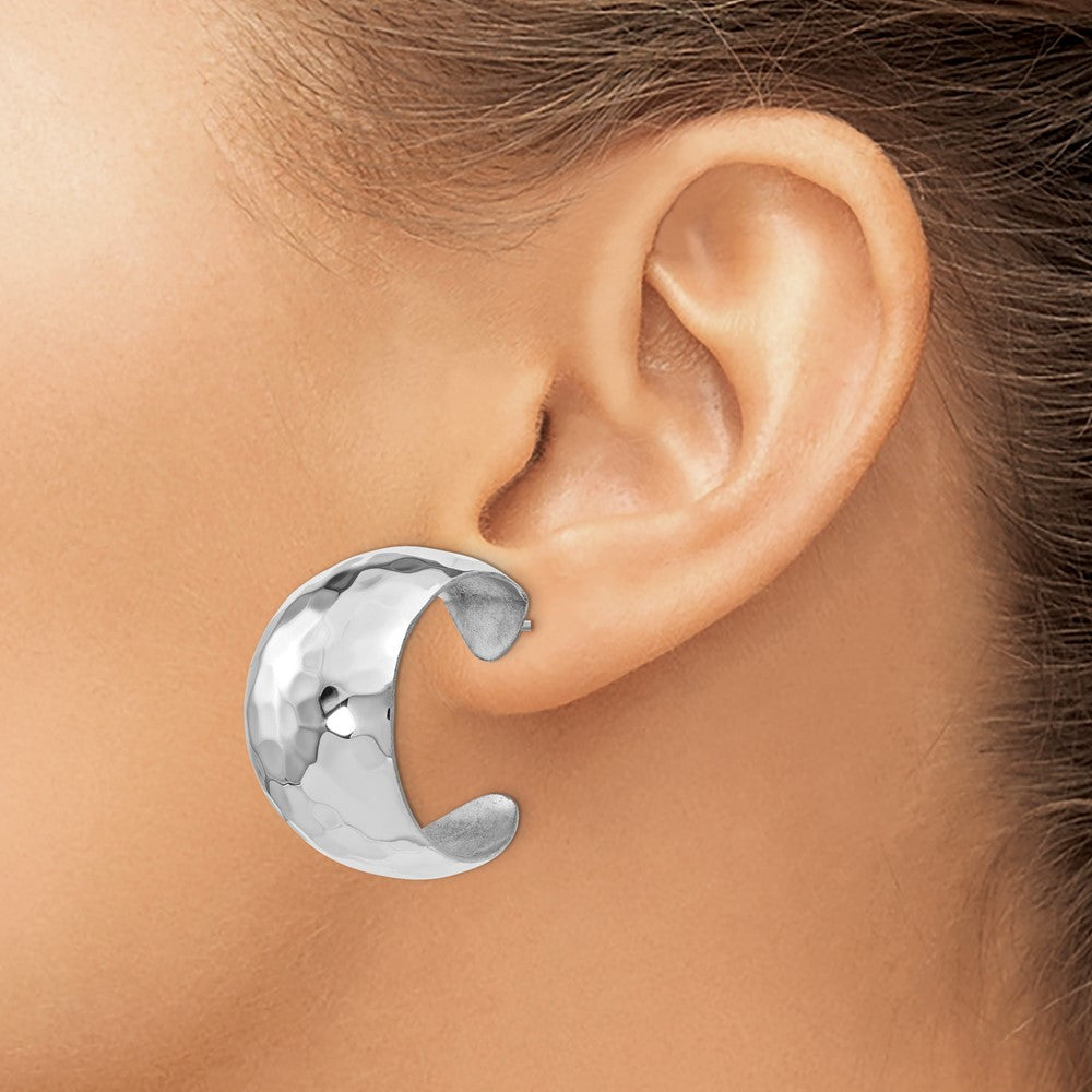 Sterling Silver RH-plated Polished Hammered Post Earrings