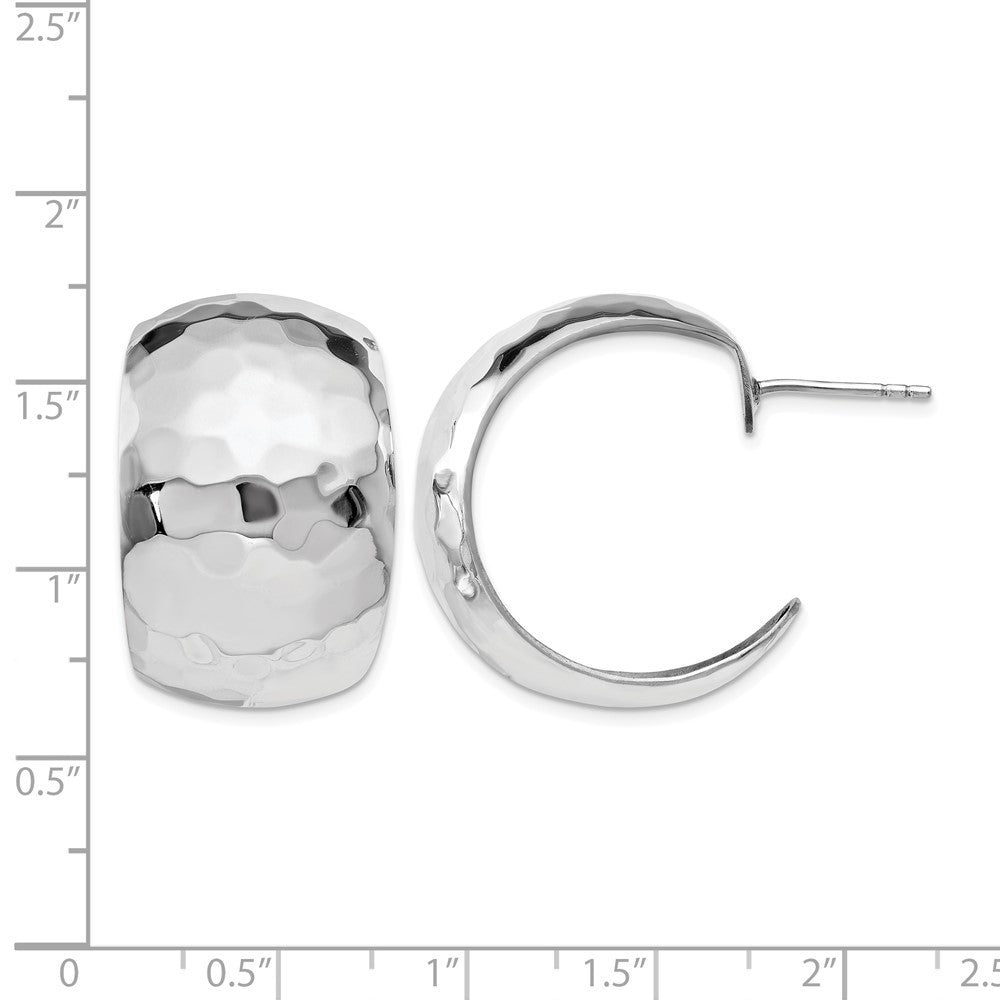 Sterling Silver RH-plated Polished Hammered Post Earrings