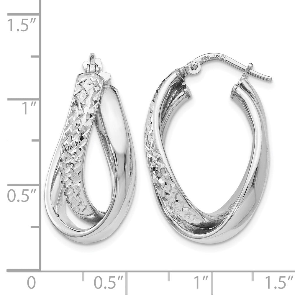 Sterling Silver RH-plated Polished / Textured Fancy Hoop Earrings