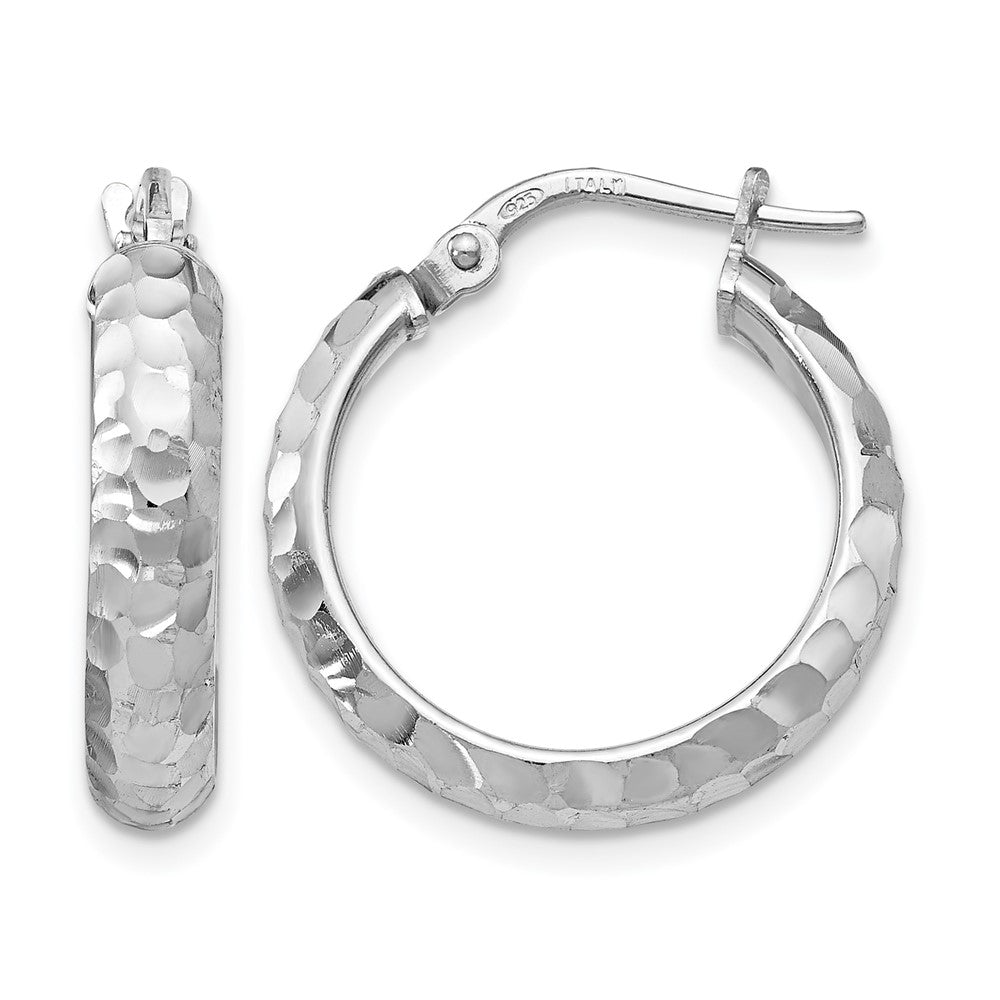 Polished;Sterling silver;Textured;Rhodium-plated;Hinged hoop