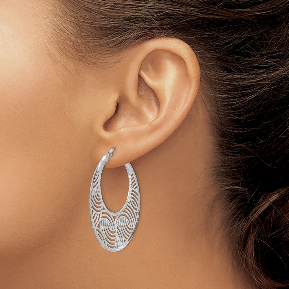 Sterling Silver Rhodium-plated Fancy Polished Cut-out Hoop Earring