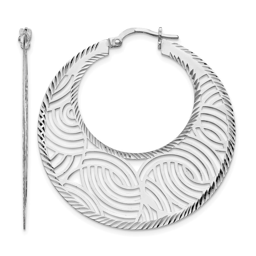 Polished;Sterling silver;Cut-out;Fancy Cut;Hinged hoop