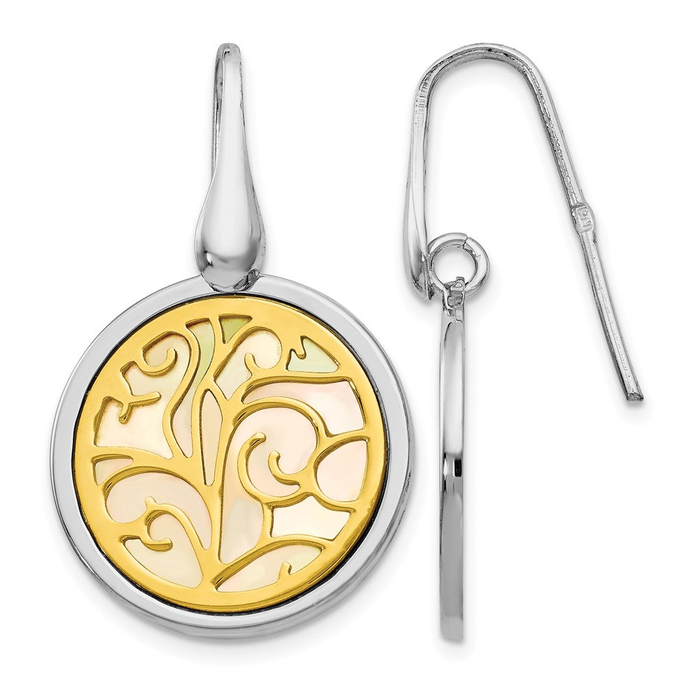 Polished;Sterling silver;Mother of pearl;Dangle;White & yellow rhodium