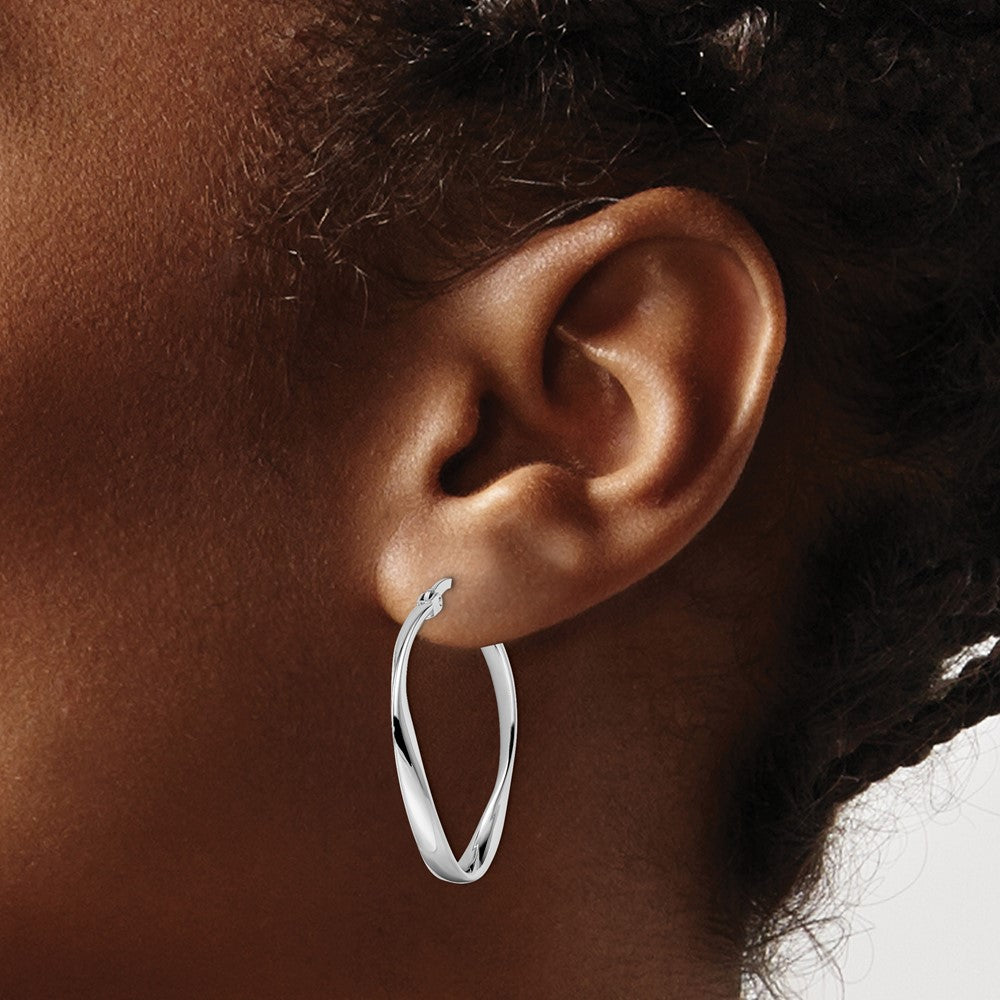 Sterling Silver RH-plated Polished Hoop Earrings