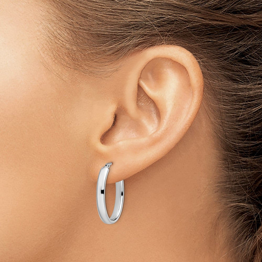 Sterling Silver RH-plated Polished Oval Hoop Earrings
