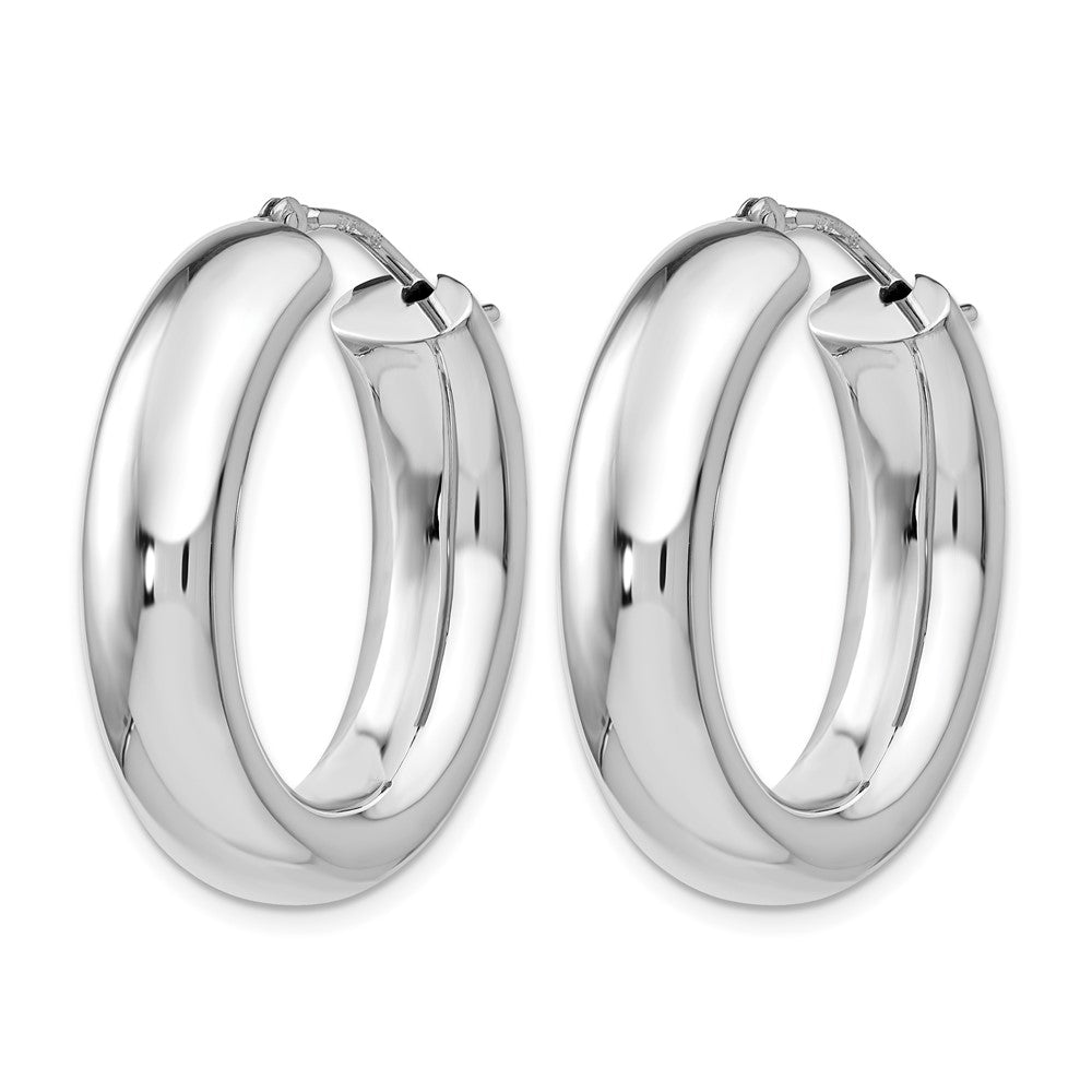 Sterling Silver RH-plated Polished Oval Hoop Earrings