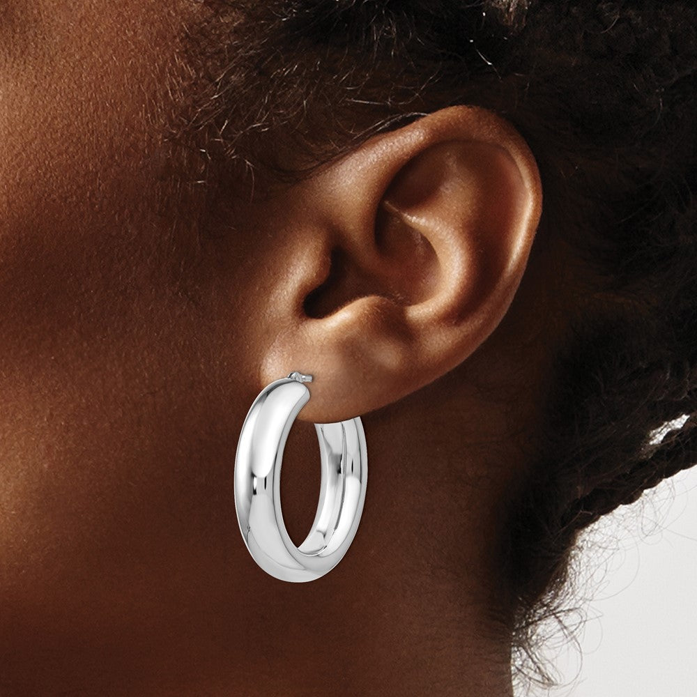 Sterling Silver RH-plated Polished Oval Hoop Earrings