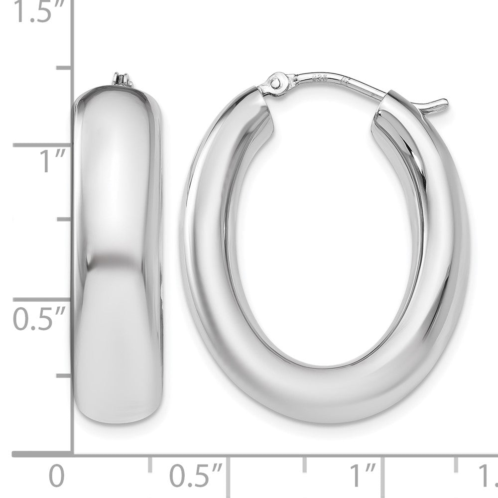 Sterling Silver RH-plated Polished Oval Hoop Earrings