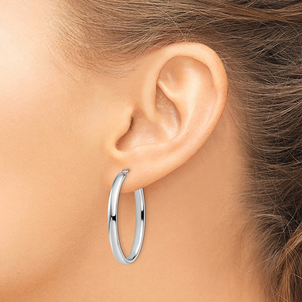 Sterling Silver RH-plated Polished Oval Hoop Earrings