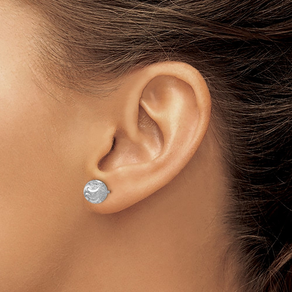 Sterling Silver RH-plated Laser-cut Ball Post Earrings