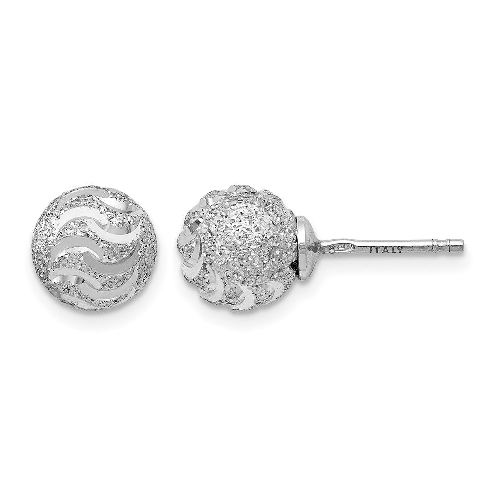 Sterling Silver RH-plated Laser-cut Ball Post Earrings