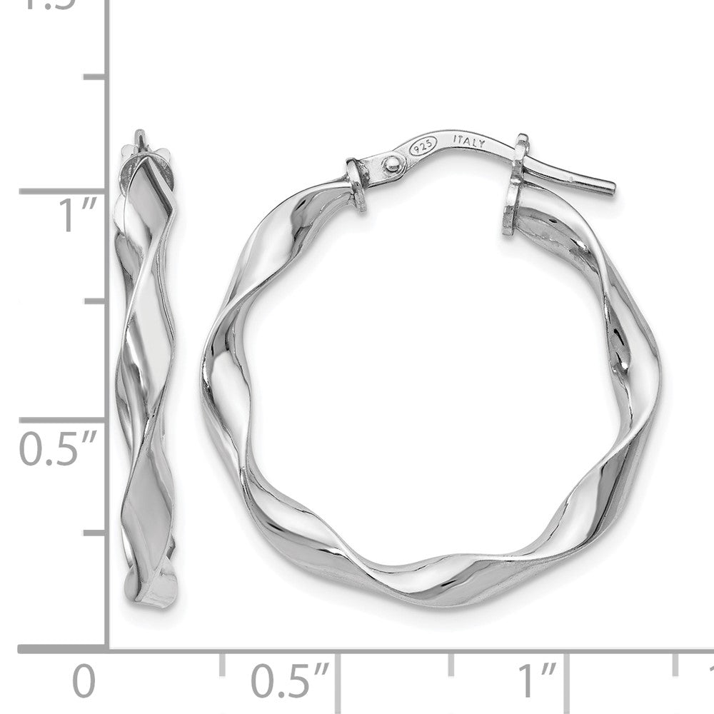Sterling Silver RH-plated Polished Twisted Hoop Earrings