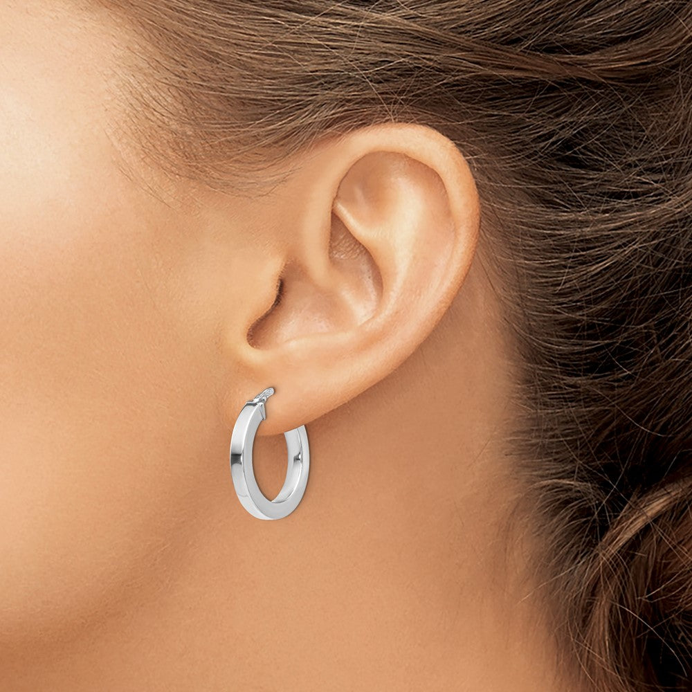 Sterling Silver RH-plated Polished Hoop Earrings