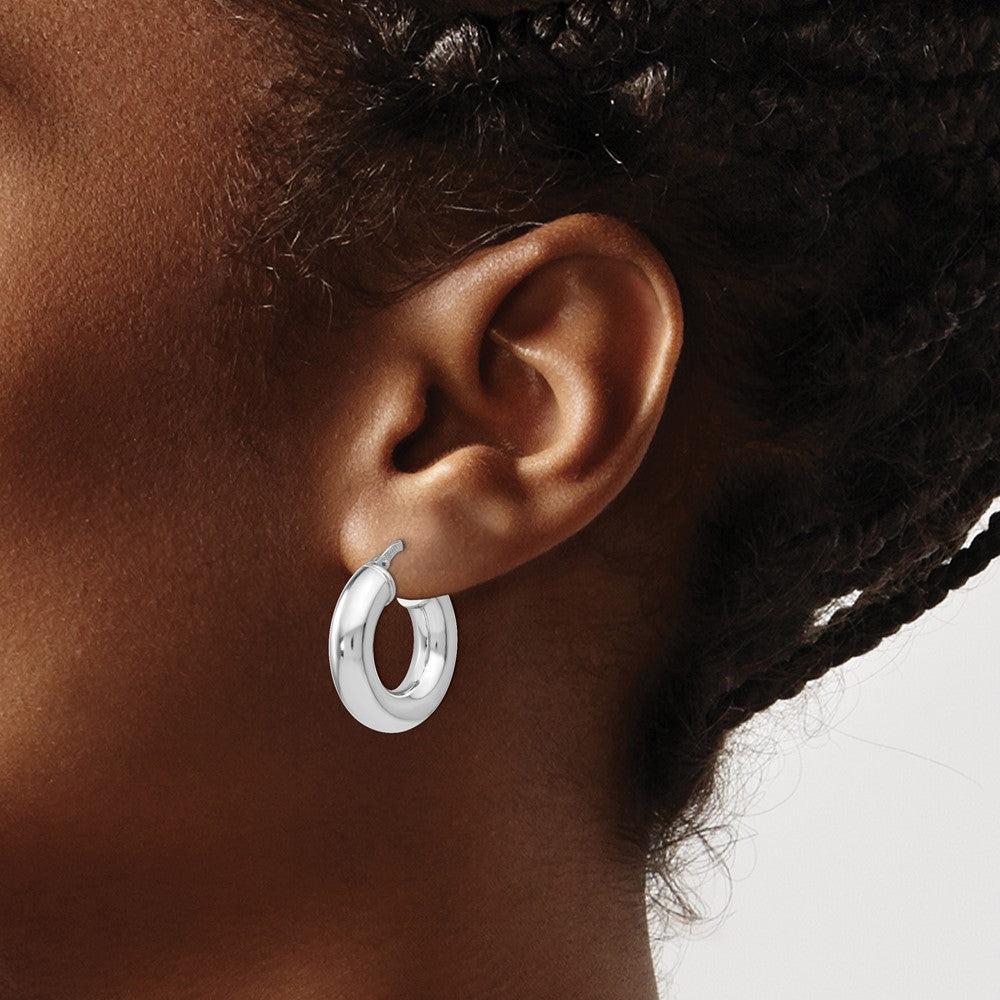 Sterling Silver RH-plated Polished Hoop Earrings