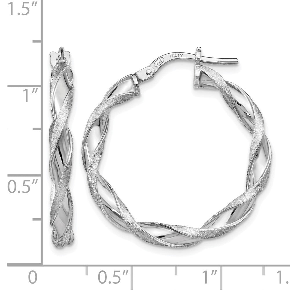 SS RH-plated Polished/Scratch-finish Twisted Hoop Earrings
