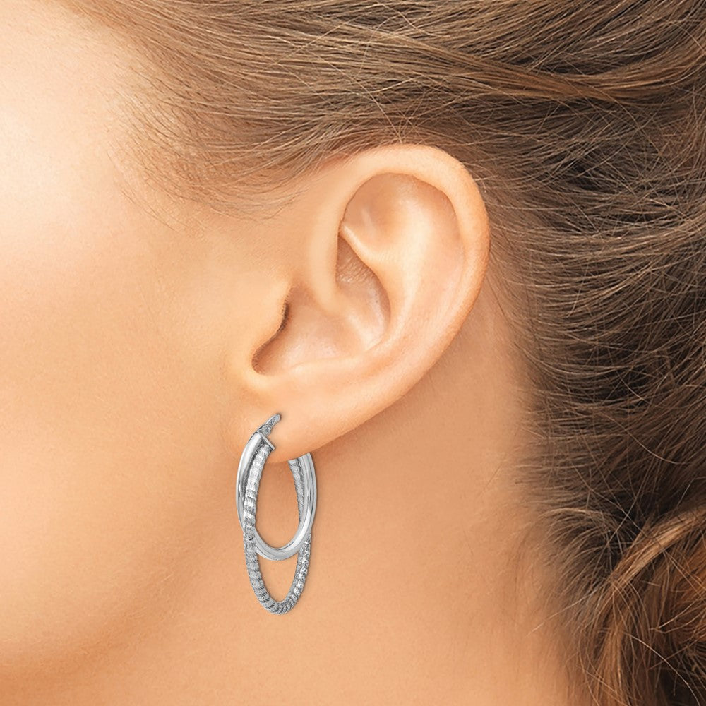Sterling Silver RH-plated Polished D/C Oval Hoop Earrings